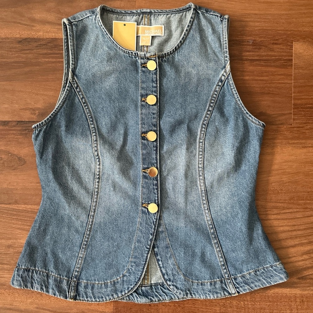 Michael Kors Blue Denim Fitted Vest, XS